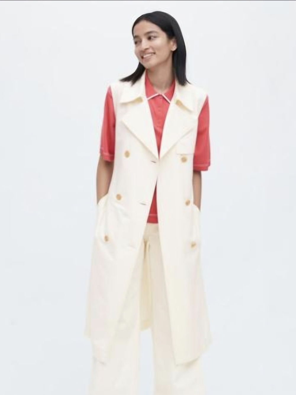 UQ X JWA Sleeveless Double-Breasted Cream Trench